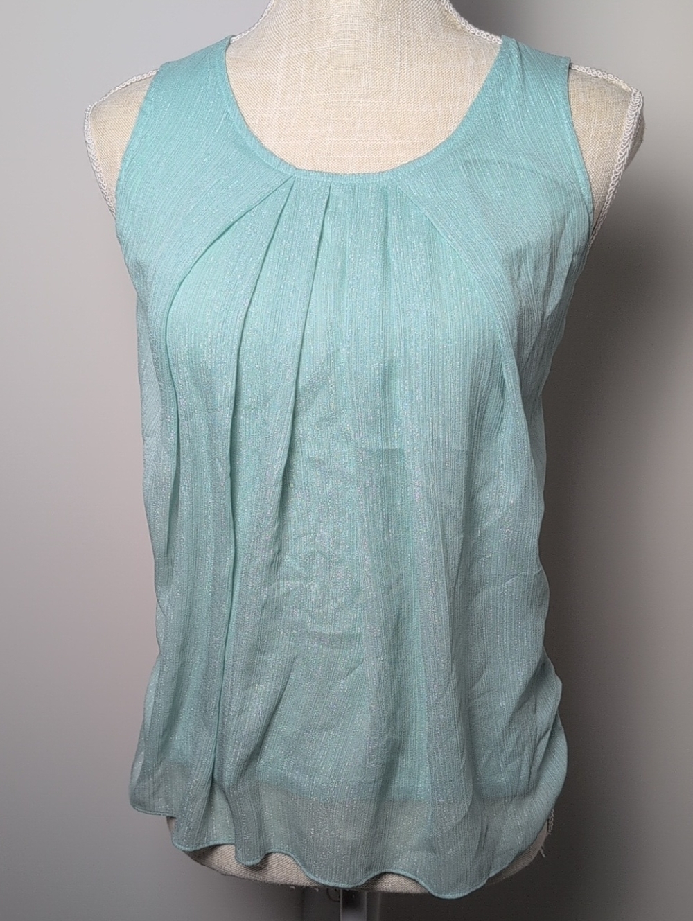New York & Company Light Aqua Pleated Tank Top